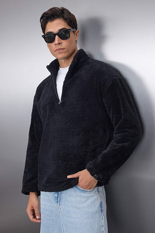 Siyah Regular/Normal Kesim Fermuarl_ Stoperli S_cak Tutan Pelu_ Sweatshirt TMNAW22SW0618 - Trendyolmilla фото 2
