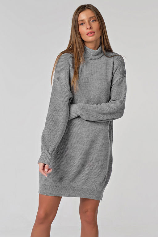 Платье вязаное свободное меланж светло-серый