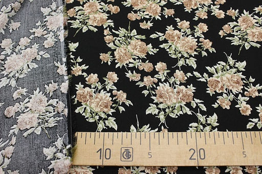 Штапель Цветочный романс цв.бежевый/черный, ш.1.44м, вискоза-100%, 90гр/м.кв - Купава фото 4