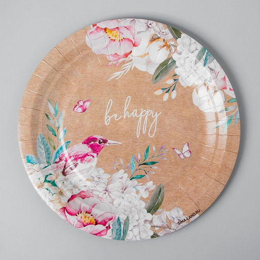 Цена за 10 шт. Тарелка одноразовая Flowers, крафтовая, однослойная, 18 см - Страна карнавалия фото 3