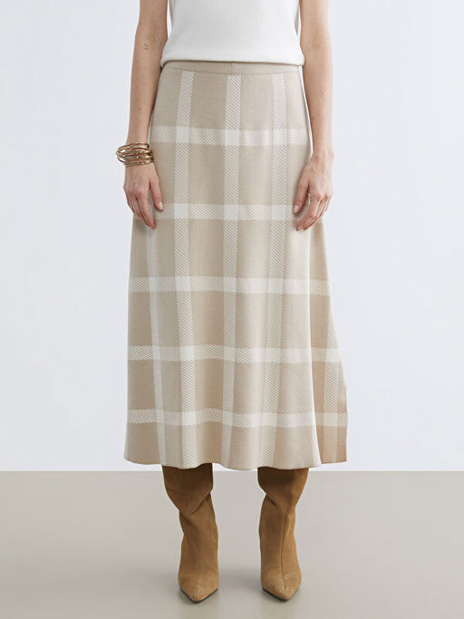 Beli Lastikli Ekose A Kesim Triko Etek