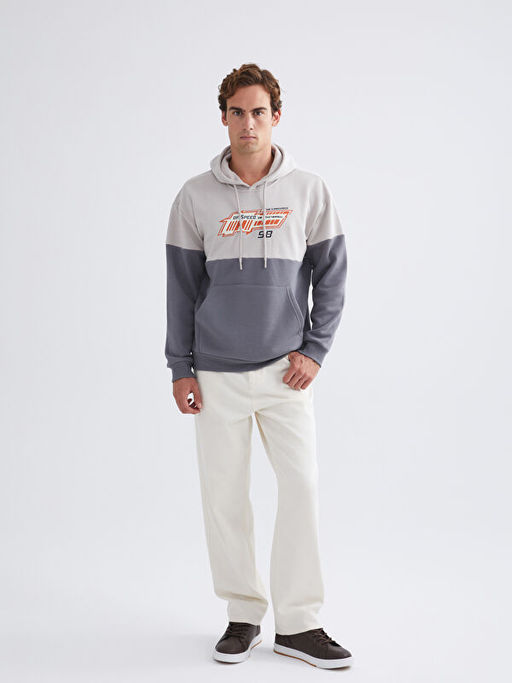 Uzun Kollu Renk Bloklu Erkek Hoodie