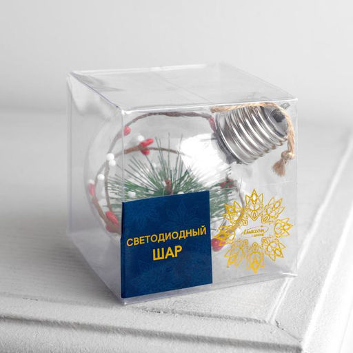 Ёлочный шар Еловая ветка, 1 LED, от батареек, свечение тёплое белое - Luazon lighting фото 8