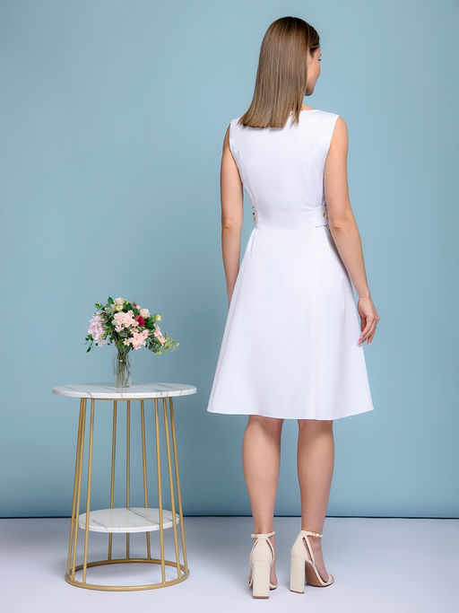 Платье белое без рукавов с декоративными элементами - 1001dress фото 3