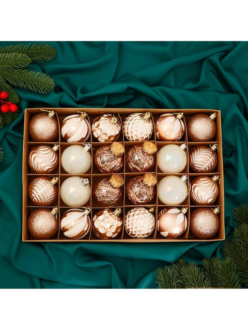Ёлочные игрушки Мелодия ассорти люкс, шары новогодние, d=6 см, набор 24 шт., бело-золотой - Зимнее волшебство фото 8