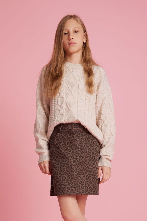 Loose Fit Bisiklet Yaka Triko Kazak K_z _ocuk