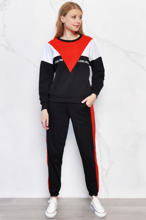 Арт. 2307 Костюм с брюками женский 46-52 (4 шт) Цвет:верх-черный, белый, малина, низ-черный, малина - Калинка фото 28