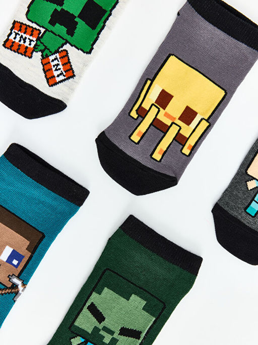 Erkek ?ocuk Minecraft Bask?l? 5li Patik ?orap