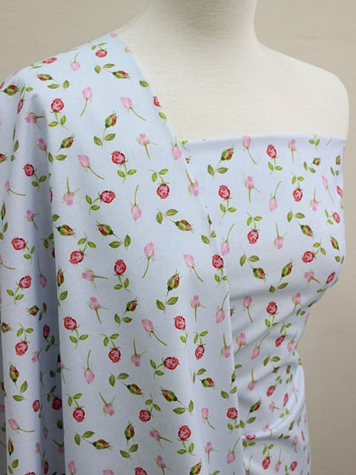 Поплин Премиум (Digital) Изящные розочки цв.св.небесно-голубой, ш.1.45м, хлопок-100%, 130гр/м.кв - Купава фото 6