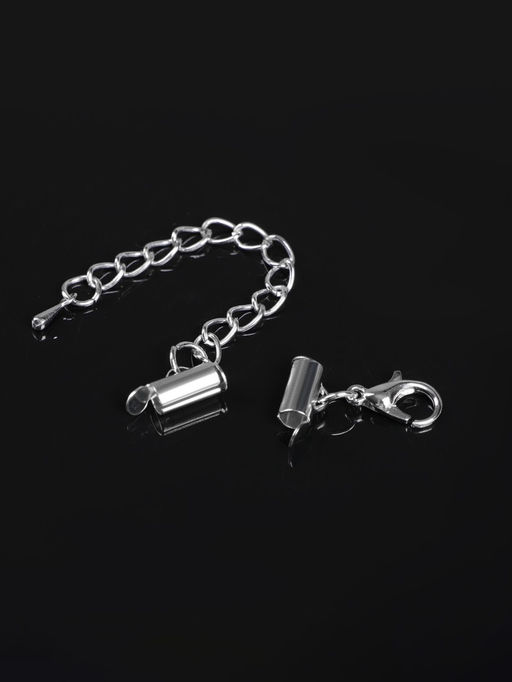 Цена за 3 шт. Концевик для браслета из бисера (пара) QF, 10 мм, металл, с цепочкой удлинителем, цвет серебро