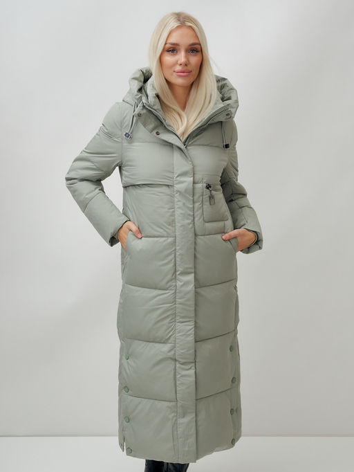 Пальто утепленное стеганное зимнее с капюшоном женское зеленого цвета 9611Z - Mtforce фото 3