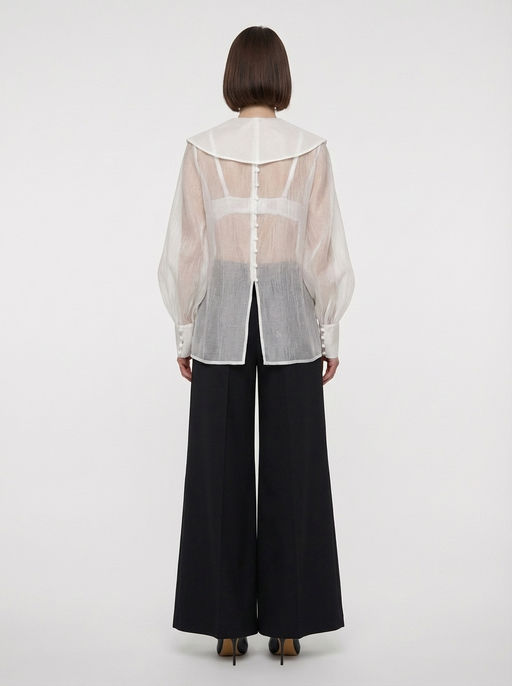 Блузка из органзы со съемным воротником OD-930-1 синий