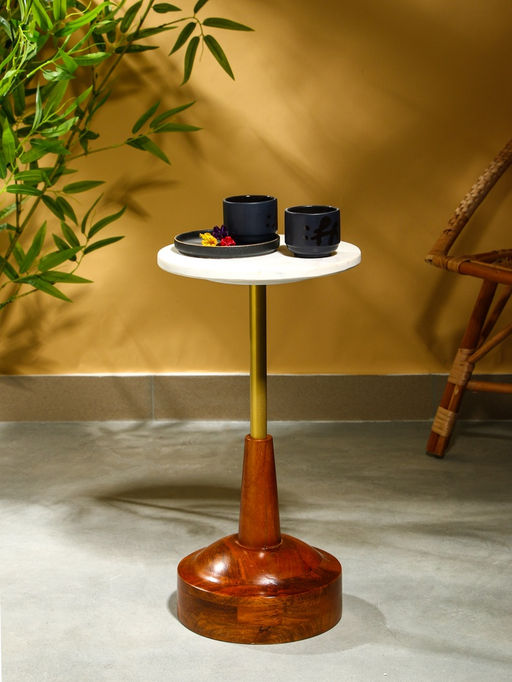 Столик кофейный, 30×30×55 см, манговое дерево, алюминий, мрамор