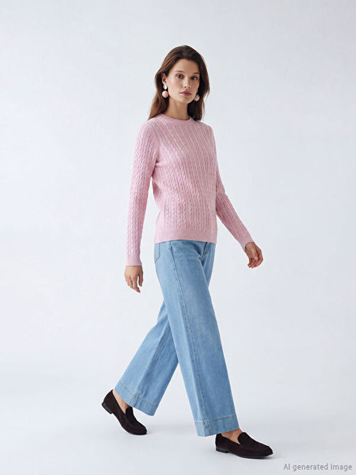 Bisiklet Yaka Kendinden Desenli Kad?n Triko Kazak