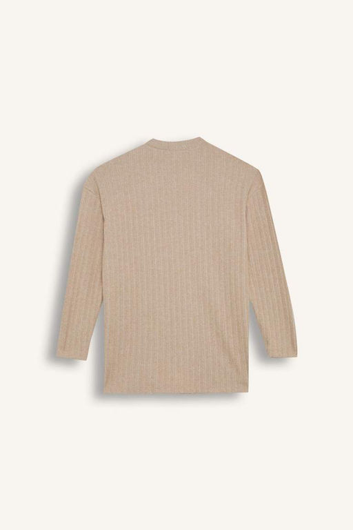 Мягкая меховая туника в рубчик с круглым вырезом и разрезом на бретельках с длинными рукавами Relax Fit - Defacto фото 8