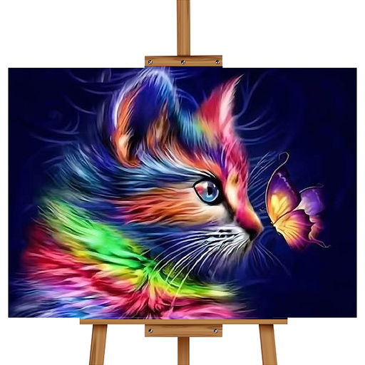 Мозаика алмазная "Котик и бабочка" 40*50см.