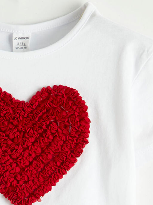 Bisiklet Yaka Kalp Nak??l? K?z ?ocuk Ti??rt