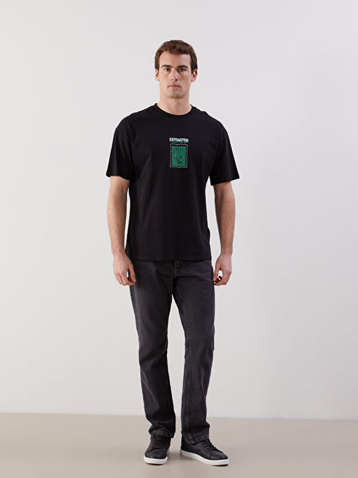 Bisiklet Yaka K?sa Kollu Bask?l? Penye Erkek Ti??rt