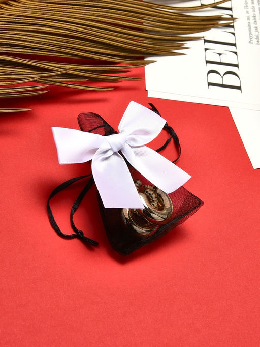 Цена за 50 шт. Мешочек подарочный «Бант органза», 7×9 см, черно-белый