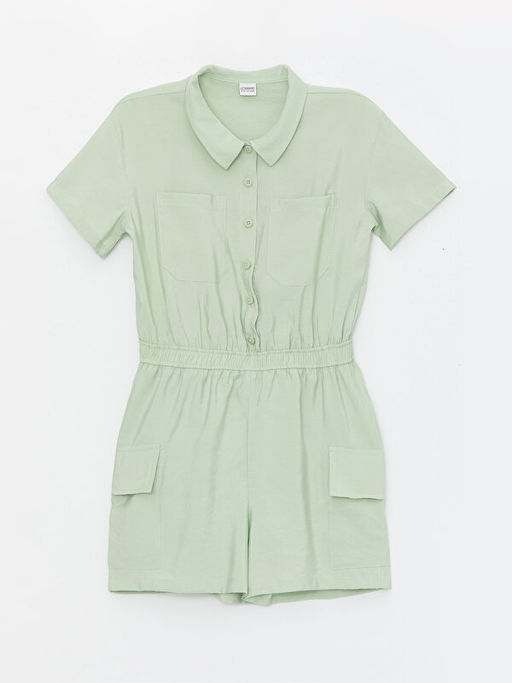 G?mlek Yaka Basic K?sa Kollu K?z ?ocuk Tulum