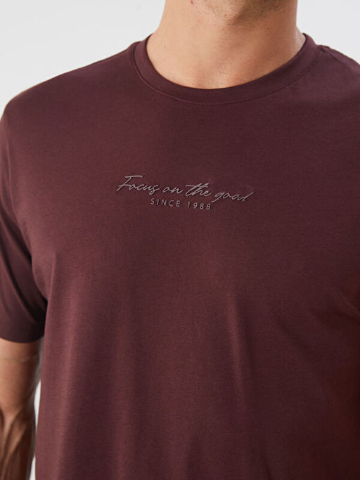 Bisiklet Yaka Bask?l? Penye Erkek Ti??rt