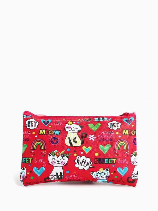 Цена за 3 шт. Косметичка-пенал на молнии, плоская, с рисунком Meow, красная - Simaland фото 2