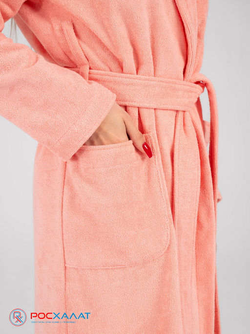 Женский махровый халат с шалькой светло-коралловый МЗ-02 (6)