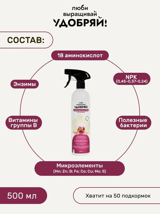 Удобряй! Биомолекулы - спрей удобрение для орхидей 500мл