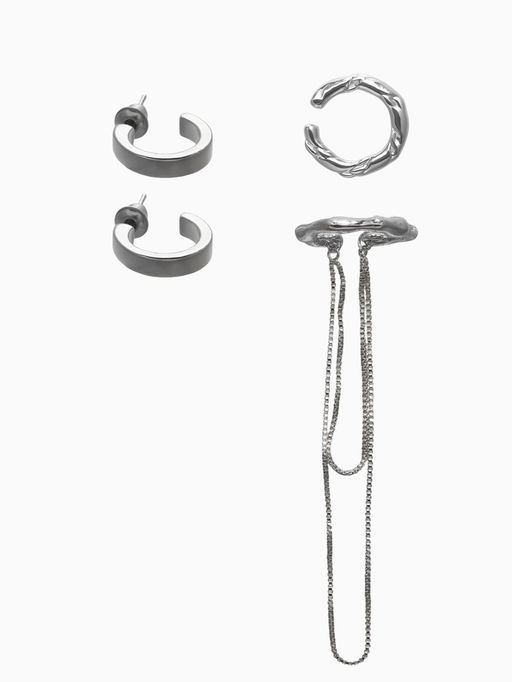 Набор серьги и каффы 4 шт. Минимализм водопад, цвет серебро