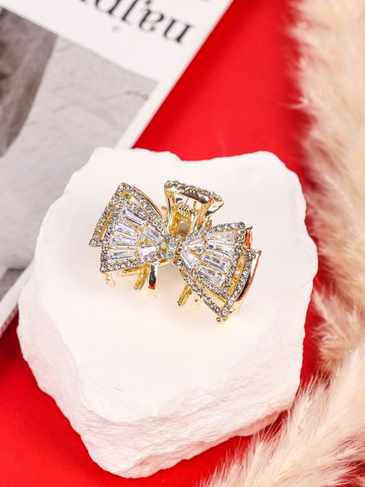 Цена за 6 шт. Крабик для волос «Дороти», бант двойной, 4 см, золото