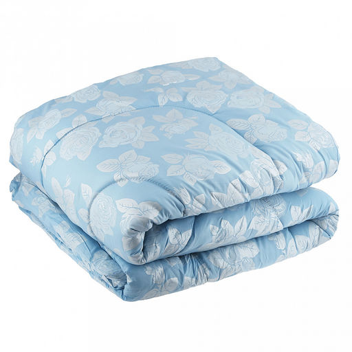 Одеяло Евро "Розы" на голубом, классическое/зимнее, 200х220см, наполнитель 400г/м2, файбер высшего сорта, чехол поплекс (пэ100%), стеганое, упак "Компакт" пакет ПВХ, еврослот, д25х55см/1,2кг, "Домашняя мода" (Россия)