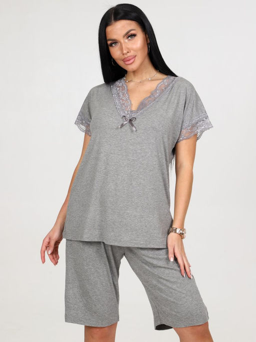 033 ДОМАШНИЙ КОСТЮМ ЖЕНСКИЙ (шорты) (Серый меланж) - А-дина фото 2