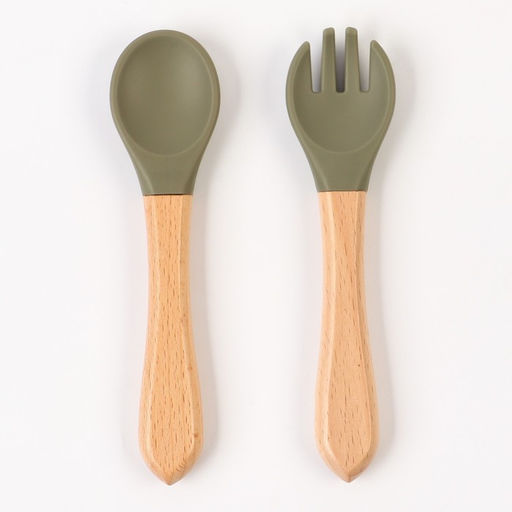 Набор детский столовых приборов, вилка и ложка M&B, силикон, бамбук, зеленый