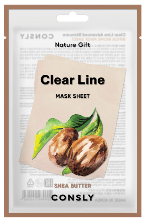 Consly Тканевая маска питательная тканевая маска с маслом ши Clear Line Nature Gift Shea Butter Mask Sheet (25 мл)  фото 2