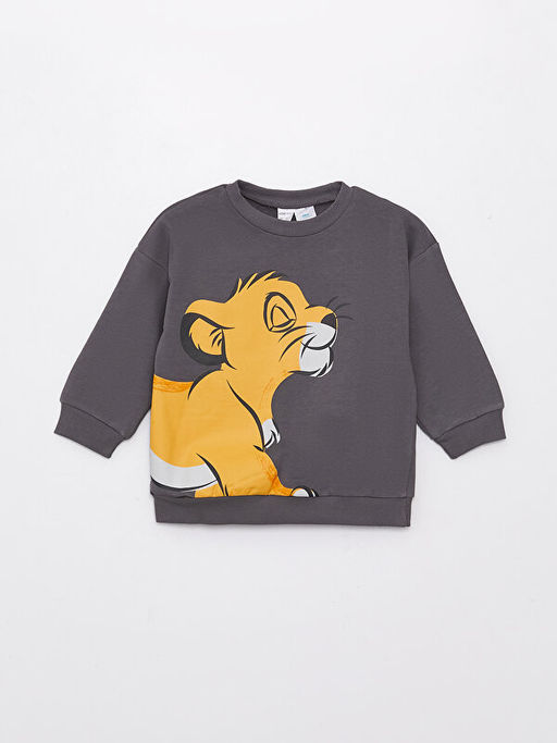 Bisiklet Yaka Uzun Kollu Aslan Kral Bask?l? Erkek Bebek Sweatshirt ve E?ofman Alt 2li Tak?m - Waikiki фото 2