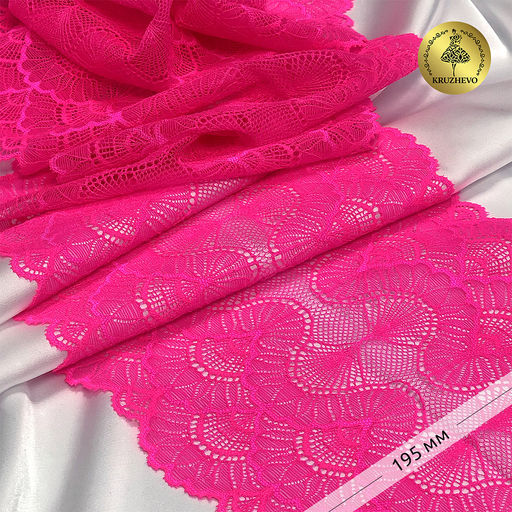 Кружево-стрейч KRUZHEVO арт.TBY.8034 шир.195мм цв.A1402 розовый неон уп.10м
