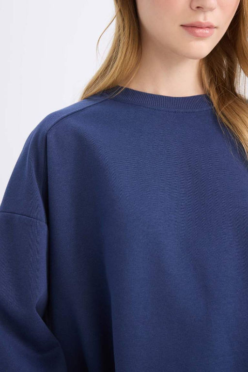 Толстовка из плотной ткани Cool Oversize с широким кроем и круглым вырезом - Defacto фото 4