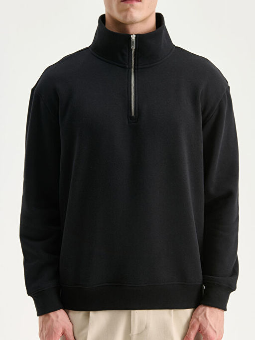 Fermuarl? Dik Yaka Erkek Kal?n Sweatshirt
