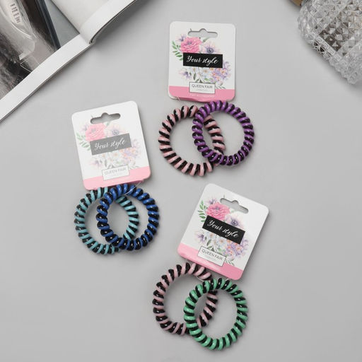 Цена за 4 шт. Резинка для волос "Пружинка" (набор 2 шт) полоски, 5,5 см, микс