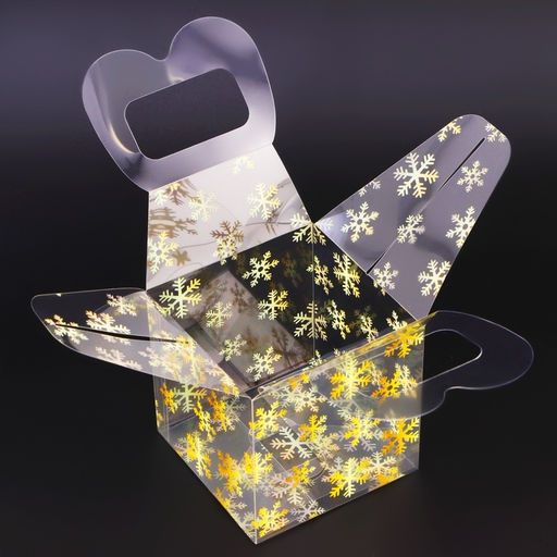 Цена за 5 шт. Коробка подарочная новогодняя складная ПВХ Снежинки 10?10?10 см - UPAK LAND фото 4