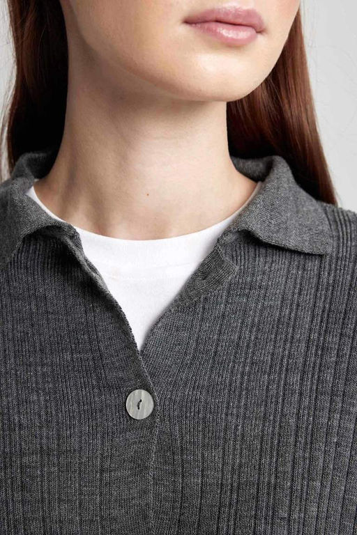 Кардиган стандартного кроя с воротником-поло - Defacto фото 5