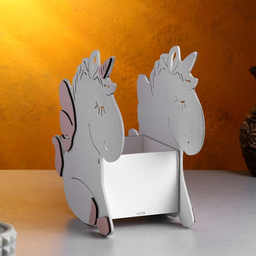 Кашпо деревянное для цветов и подарков Единорог, розовое, 23х11х23 см - Дарим красиво фото 2