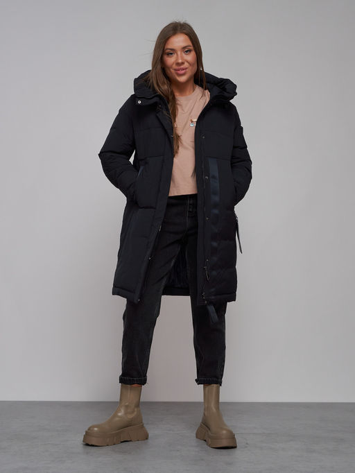 Пальто утепленное молодежное зимнее женское черного цвета 59018Ch - Mtforce фото 17