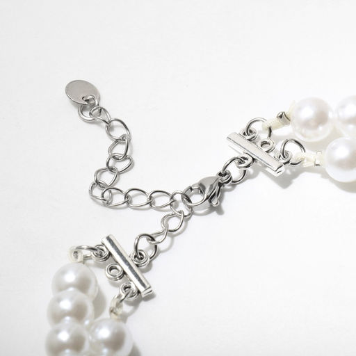 Колье с жемчугом Бабочка, белое в серебре, 30 см