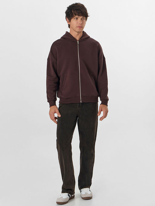 Теплая толстовка мужская коричневая на молнии