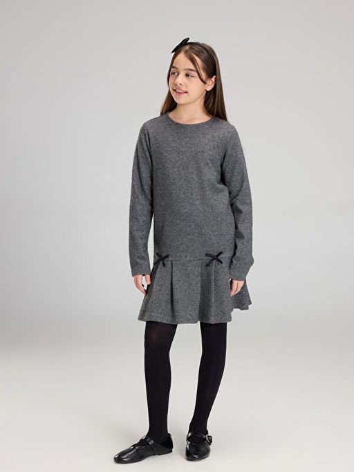 Bisiklet Yaka Pileli K?z ?ocuk Elbise