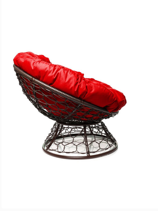 Кресло садовое «Папасан», 98×90×95 см, с искусственным ротангом, коричневое, с красной подушкой