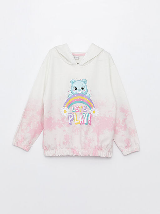 Kap??onlu Bask?l? Uzun Kollu K?z ?ocuk Sweatshirt