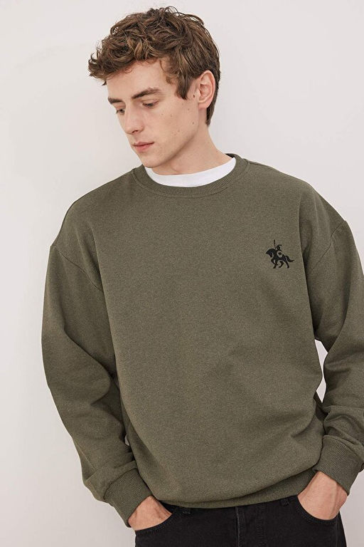 Haki Oversize/Geni_ Kesim Uzun Kol At Nak__l_ Sweatshirt TMNAW24SW00164 - Trendyolmilla фото 2
