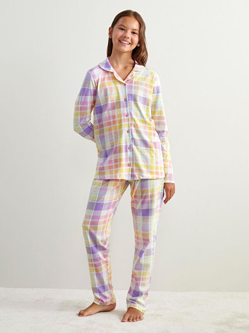 G?mlek Yaka K?z ?ocuk Pijama Tak?m?